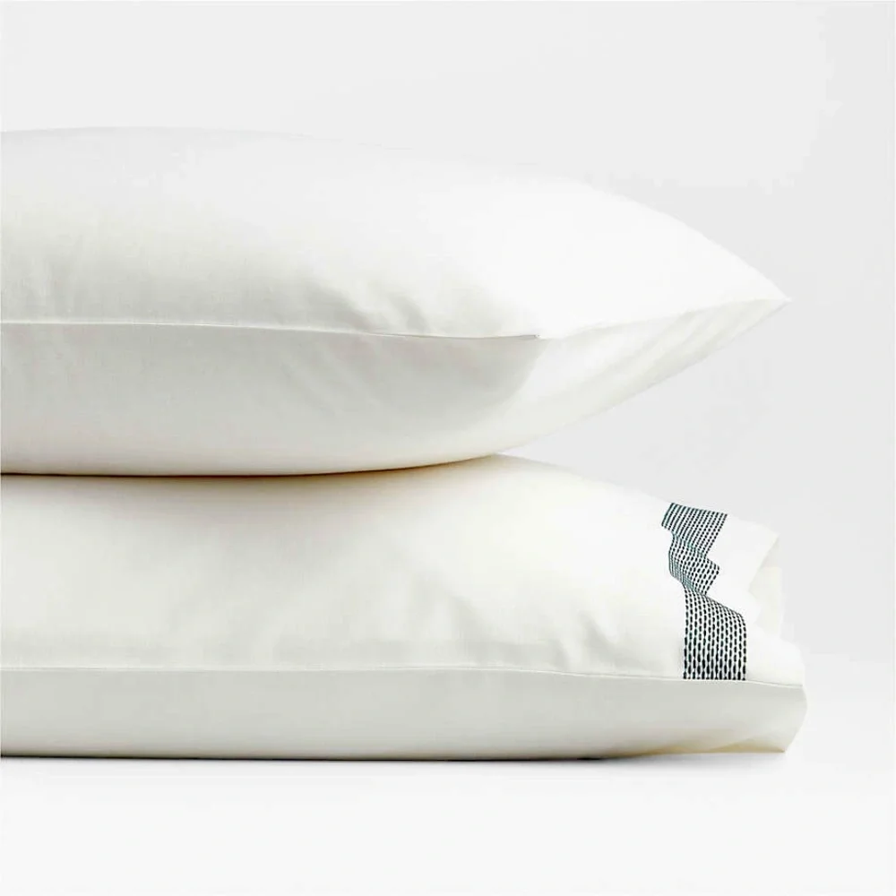 Crate&Barrel King Spruce Green Organic Cotton/Linen PILLOWCASE Set